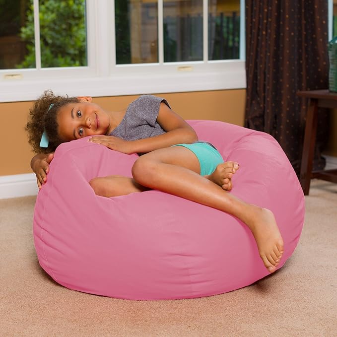Big Comfy Bean Bag Chair: Posh Large Beanbag Chairs with Removable Cover for Kids, Teens and Adults - Polyester Cloth Puff Sack Lounger Furniture for All Ages - 27 Inch - Solid Pink