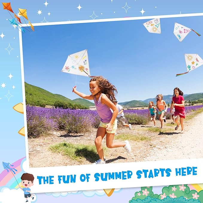 20 Packs DIY Kites for Kids Kite Making Kit Bulk Make a Kite Kit Easy Flying Kites Make Your Own Kite Kit Decorating Coloring Kite Party Pack Color Your Own Arts and Crafts Outdoor Activities Supplies