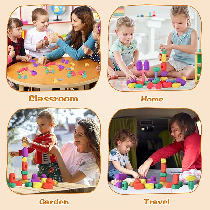 Kids Silicone Building Blocks, Age3+, 36PCS, Puzzle Senses, Stimulate Creativity, Imagination, Montessori Stacking Rocks Toys
