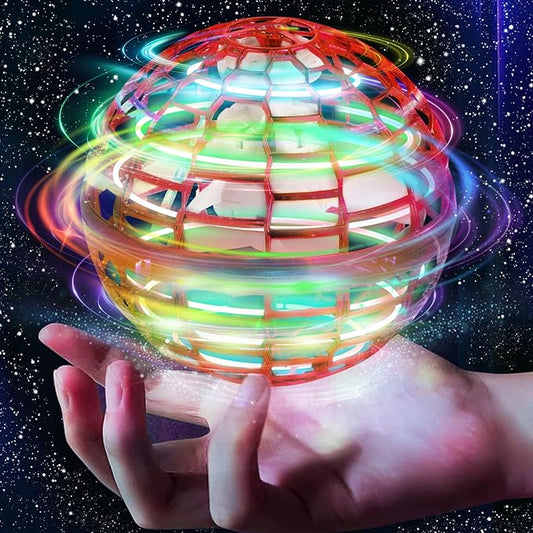 2025 Flying Orb Ball Toy, Galaxy Boomerang Hover Ball Led Lights Mini Drone Globe Hand Controlled Flying Ball Toys Cool Toys Gift for 6 7 8 9 10+ Year Old Boys Girls Teens Outdoor Toys (Red)
