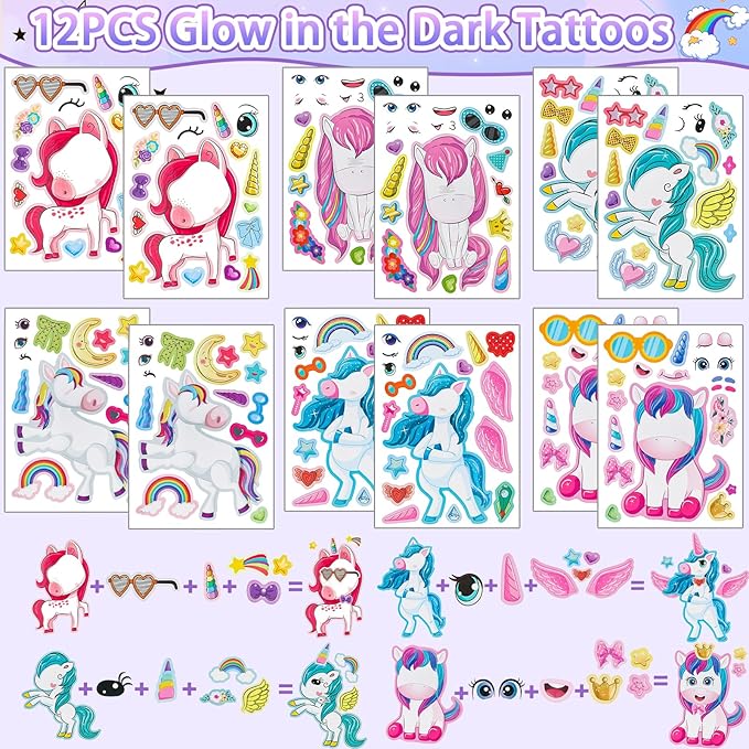 96PCS Unicorn Party Favors for Kids Coloring Masks DIY Craft Fufu Stress Toys Watercolor Pen Rings Stickers Bracelets Gifts Goodie Bags Pinata Fillers Stuffers Girls Unicorn Birthday Party Supplies
