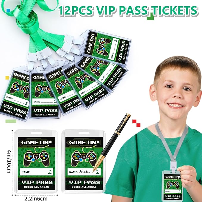 146Pcs Video Game Party Favors Birthday Supplies, Cup VIP Pass with Lanyard Straw Silicone Bracelet Keychain Stamper Tattoo Sticker Kids Gamer Birthday Party Favors Gaming Game On Goodies Bags