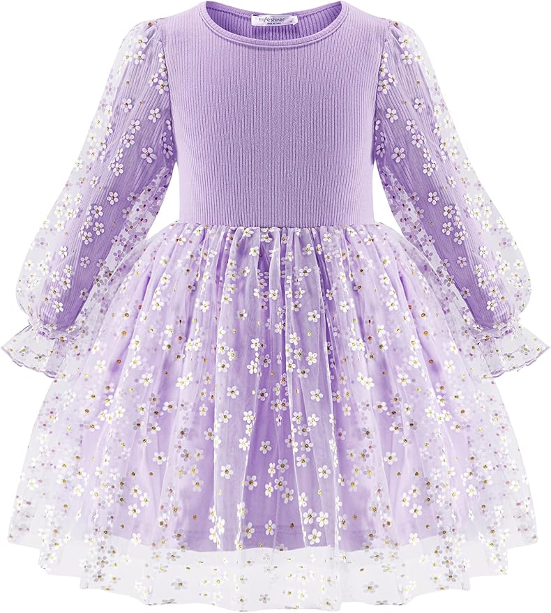 Arshiner Toddler Christmas Dress Girls Sequin Tulle Puff Long Sleeves Tutu Dress Princess Birthday Party Clothes 1-6T
