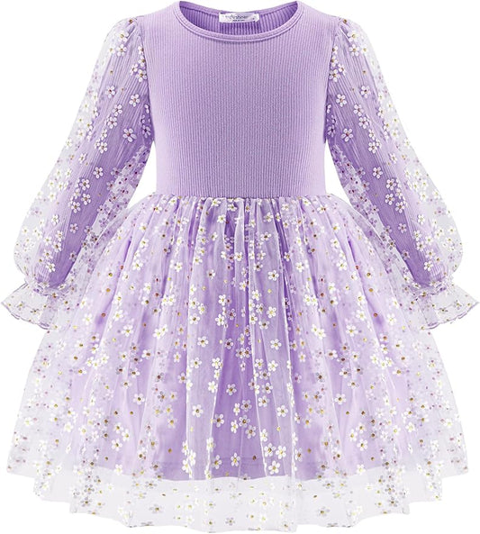Arshiner Toddler Christmas Dress Girls Sequin Tulle Puff Long Sleeves Tutu Dress Princess Birthday Party Clothes 1-6T