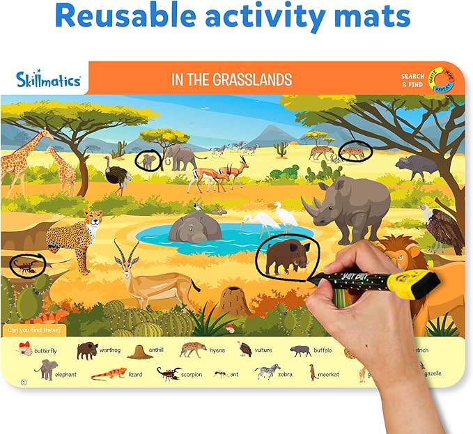 Skillmatics Preschool Learning Activity - Search and Find Animals, Educational Game, Reusable Toys, Travel, Gifts for Toddlers, Kids Ages 3, 4, 5, 6