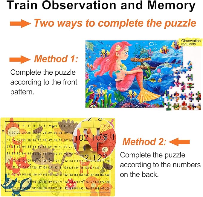 200 PCS Wooden Kids Puzzles for Boys Girls Jigsaw Puzzles for Kids Toddlers Children Teens Adult Age 5+ Toys Gifts for 5-15 Years Old Floor Puzzle Iron Box Storage (Space)