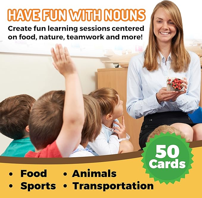 50 Noun Flash Cards, Fun Vocabulary Builder Educational Learning Photo Cards for Kids, Homeschool, Adults, Seniors, Speech Therapy, ESL, Autism, Dementia, Aphasia, SLP, ABA, and Occupational Therapy