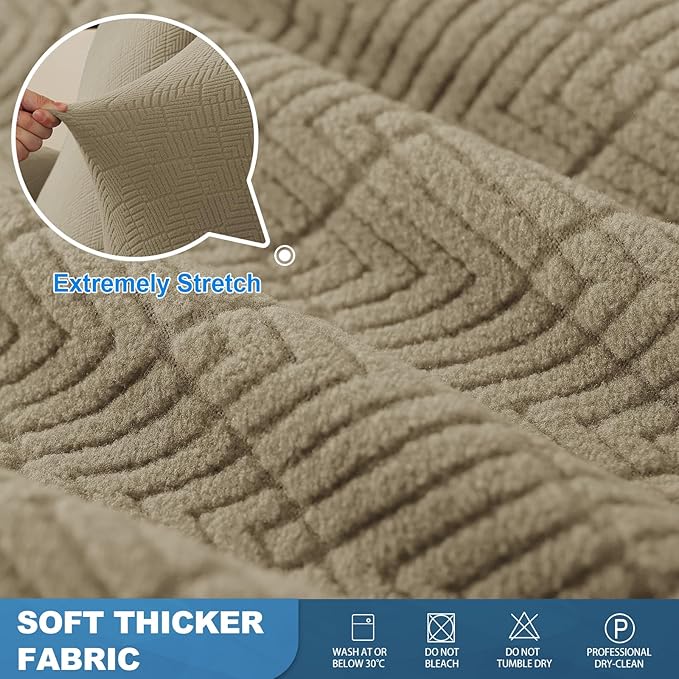 JIVINER 5 Pieces Recliner Sofa Covers Stretch Recliner Sofa Slipcover with Elastic Bottom Jacquard Fitted Reclining 3 Cushion Couch Cover Furniture Protector with Pockets (3 Seater, Khaki)