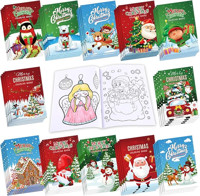 48 Pcs Christmas Coloring Books Party Favors Xmas Mini Coloring Book Bulk DIY Art Drawing Book Set for Stocking Goodie Bags Stuffer Holiday Party Supplies Friend Gift Activities Filler