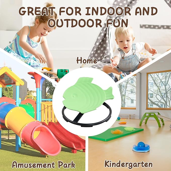 Kids Swivel Chair Sensory Chair for Kids, Spinning Chair Kids Balance Physical Therapy Equipment, Kids Indoor Outdoor Play Equipment， Science Seat for Kids 3-9 (Light Green)