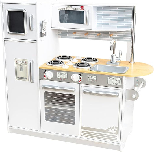 KidKraft Uptown White Wooden Play Kitchen with Play Phone, Chalkboard & Towel Rack, Gift for Ages 3+