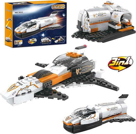 3 in 1 City Space Ship Building Sets Space Shuttle Toys Space Station Spaceship Astronaut Adventure Building Blocks Kit Aerospace Rocket Educational Toy Gift for 6 7 8 9 10 11 12 Year Old (168 Pcs)
