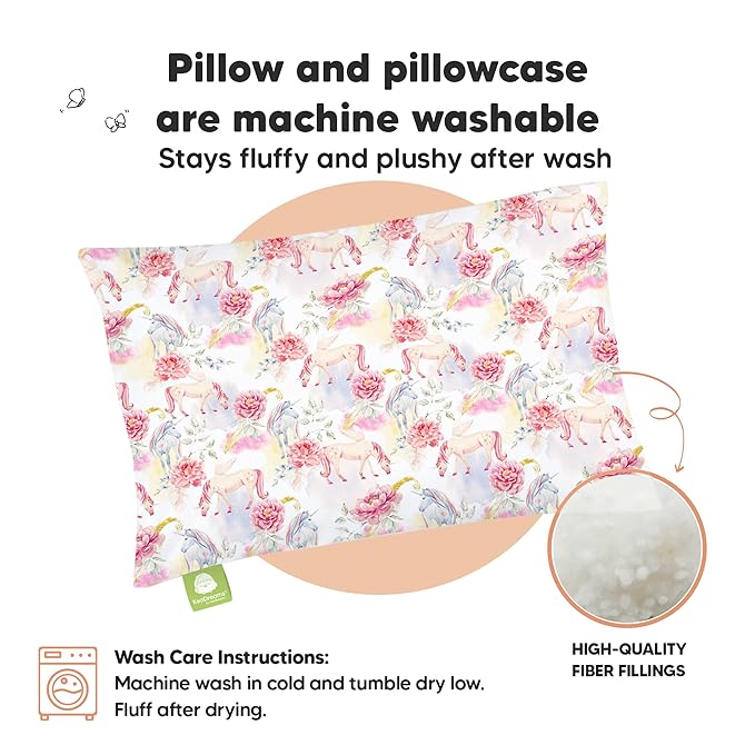 Toddler Pillow with Pillowcase - 13x18 My Little Dreamy Pillow, Organic Cotton Toddler Pillows for Sleeping, Kids Pillow, Travel Pillows, Mini Pillow, Nursery Pillow, Toddler Bed Pillow(Fantasy)
