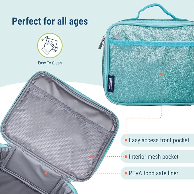 Wildkin Kids Insulated Lunch Box Bag for Boys & Girls, Reusable Kids Lunch Box is Perfect for Elementary, Ideal Size for Packing Hot or Cold Snacks for School & Travel Bento Bags (Blue Glitter)