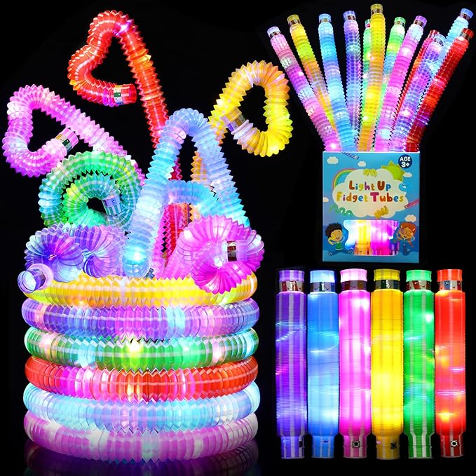 6 Pack Glow Sticks Party Favors Goodie Bags Stuffers for Kids, Light Up Pop Tubes Glow Party Supplies Glow Necklaces Bracelets, New Year Valentines Day Gifts Decorations 2025, Birthday Return Gifts