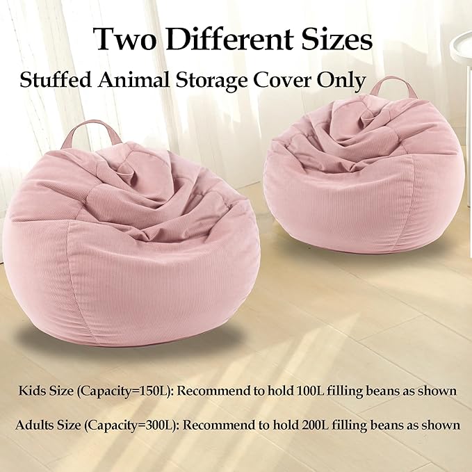 LPMOERA Stuffed Animal Storage Bean Bag Chair Cover (No Filler) for Kids and Adults.Pets Dogs/Cats Lazy Beds.Soft Premium Corduroy Stuffable Bean Bag for Organizing Children Plush Toys or Memory Foam