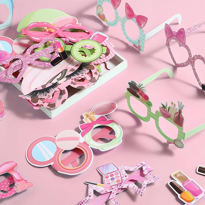 32 Pcs Spa Party Favors Paper Glasses Spa Party Supplies Makeup Party Paper Eyeglasses Frames Spa Photo Booth Props Makeup Selfie Props for Spa Themed Birthday Party Makeup Party Decorations