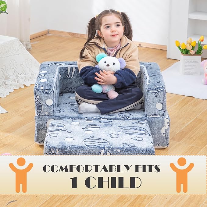 Kids Nugget Play Couch 3-in-1 Modular Toddler Couch Baby Couch Foam Armchair for Boys & Girls Children Convertible Sectional Sofa to Lounger Fold Out Kids Furniture, Grow in The Dark Universe