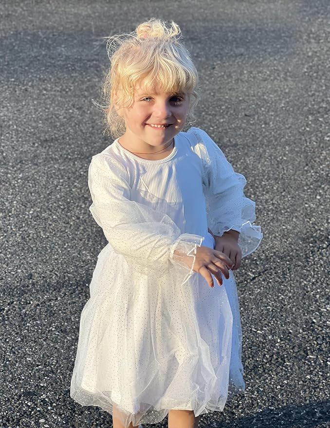 Arshiner Toddler Christmas Dress Girls Sequin Tulle Puff Long Sleeves Tutu Dress Princess Birthday Party Clothes 1-6T