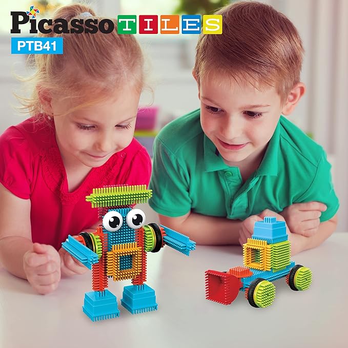 Picasso Toys 41pc Hedgehog Block Building Blocks Construction Toy Set w/IdeaBook Learning Playset None Magnetic STEM STEAM Educational Kit Child Brain Development Preschool Kindergarten PTB41