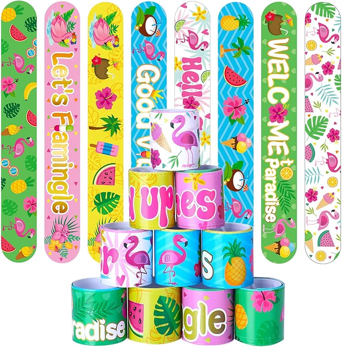 40 Pcs Flamingo Party Favors Beach Theme Bracelets Luau Party Supplies for Kids Summer Pool Pineapple Bracelets Wristbands Birthday Baby Shower Party Decorations