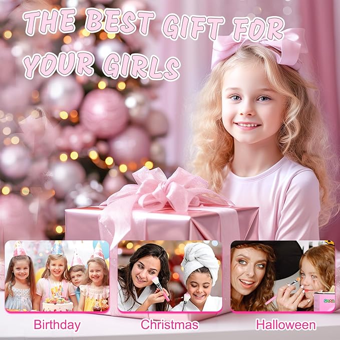 Kids Makeup Kit for Girl, Kids Washable Makeup Girls Toys, Girls Makeup Kit for Kids with Cute Cat Bag, Real Make up Set for Kid Little Girls Toddlers Princess Christmas Birthday Gifts Age 3-6-8-10-12
