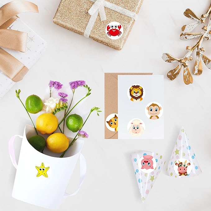 1800 PCS Round Animal Stickers, 36 Designs Wild/Farm/Marine Animal Cartoon Teacher Reward Stickers for Kids, Party Decoration Sticker for School Classroom Home with Perforation Line(1” Each, 3 Rolls)