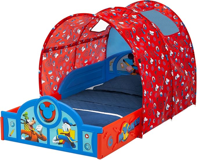 Delta Children Disney Mickey Mouse Sleep and Play Toddler Bed with Tent, Blue/Red