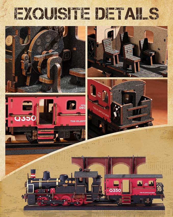 3D Puzzles for Adults -Steam Train, Wooden Model Kits Building Set for Adults, DIY Crafts Kits Hobby Creative Gift Ideas for Girls Boys (Steam Journey-405PCS)