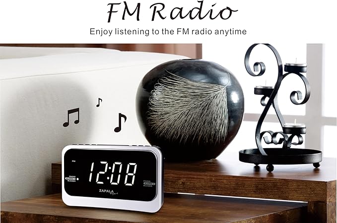 Alarm Clock Radio for Bedroom, 2 Alarms Big LED Display Plug in Simple Basic Digital FM Clock Radio with USB Charging Port, Adjustable Volume, Dimmable, Snooze for Deep Sleepers Kids