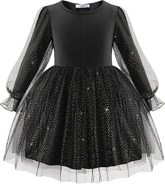Arshiner Toddler Christmas Dress Girls Sequin Tulle Puff Long Sleeves Tutu Dress Princess Birthday Party Clothes 1-6T