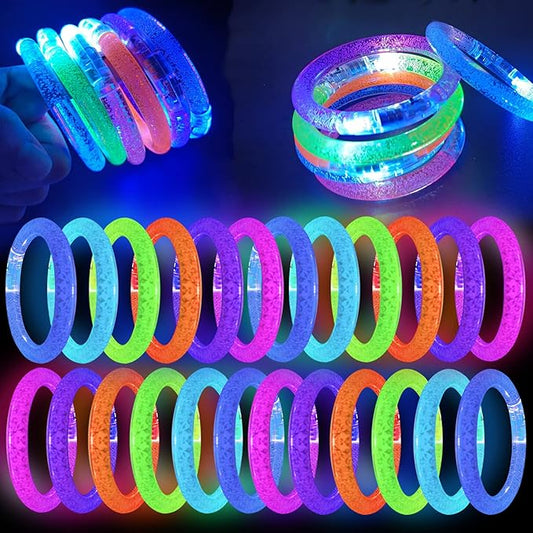 30 Pcs Glow In The Dark Bracelets, 6 Colors LED Bracelets Bulk Party Supplies for Kids and Adults, Glow Neon Party Favors Toys for Carnival Halloween Christmas Birthday Wedding