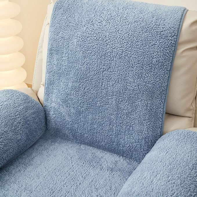 vctops Sherpa Fleece Recliner Chair Cover Super Soft Warm Plush Sofa Slipcover Furniture Protector Non Slip Washable Reclining Chair Cover for Kids, Pets (Blue,30"x91")