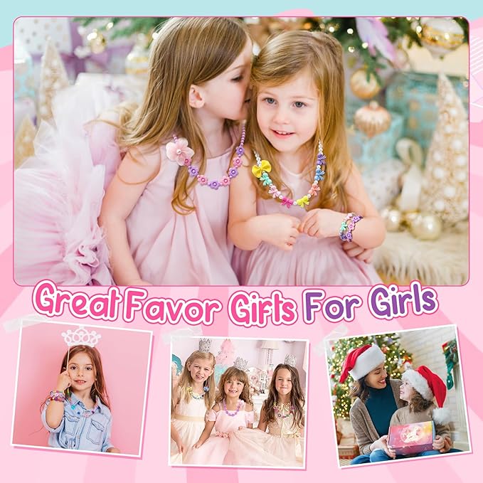 6 Sets Girls Jewelry Princess Flower Necklaces Bracelets for Toddler Girl Princess Costume Dress Up Play Party Favors Toy Gifts for Little Girls Years Old 3 4 5 6 7 8