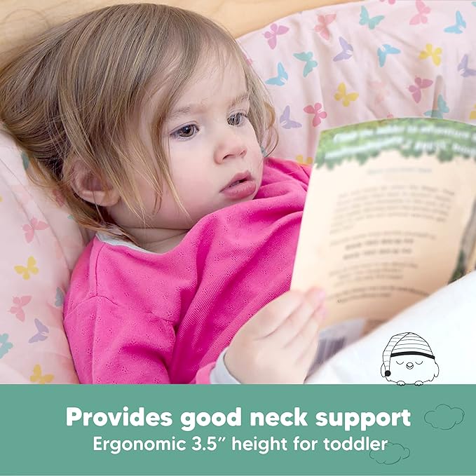 Toddler Pillow with Pillowcase - 13x18 My Little Dreamy Pillow, Organic Cotton Toddler Pillows for Sleeping, Kids Pillow, Travel Pillows, Mini Pillow, Nursery Pillow, Toddler Bed Pillow (Flutter)