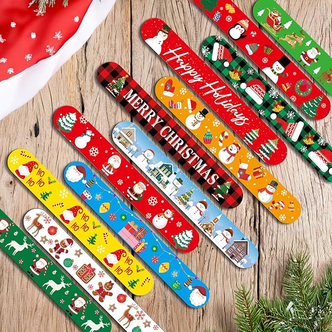 48 Pcs Christmas Slap Bracelets, Christmas Decorations, 12 Styles for Christmas Party Favors Christmas Stocking Stuffers