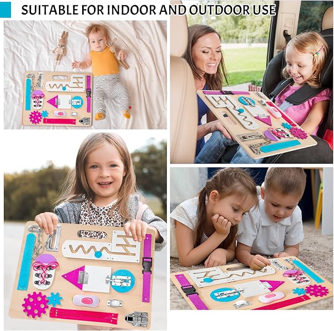 Toddler Montessori Busy Board with LED Light, Montessori Toys for Kids 1 2 3 Year Old, Baby Sensory Board with Light Switches, Preschool Learning Activity, Wooden Travel Toys, Christmas Birthday Gift