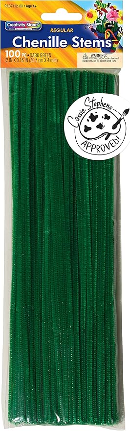 Creativity Street Chenille Stems/Pipe Cleaners, Dark Green, 12 Inch x 4mm, 100 Count