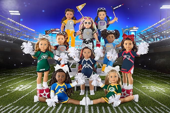 American Girl New England Patriots Cheer Uniform 18 inch Doll Clothes with Pom Poms, Navy and Red, 5 pcs, Ages 6+