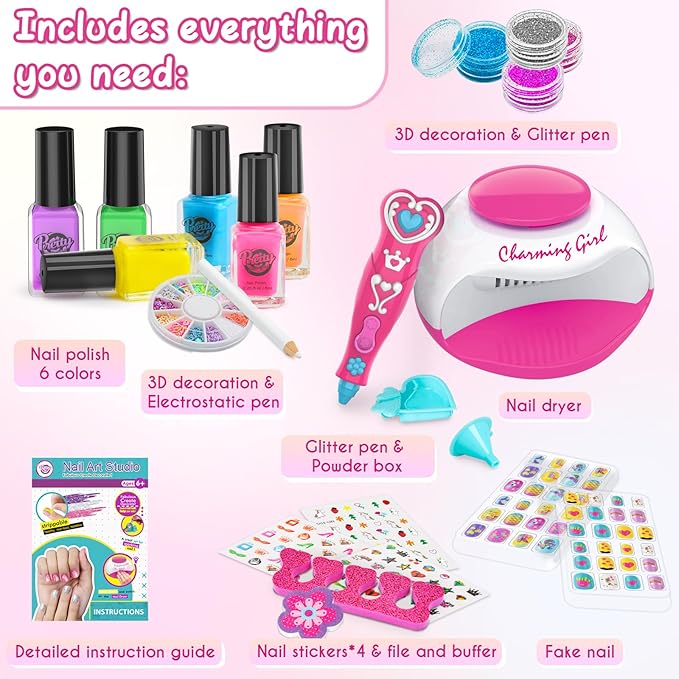Kids Nail Polish Set for Girls, Kids Nail Art Kit for Girls Ages 7-12 Years Old - Cool Girly Stuff - Girls Gifts Ideas -6 7 8 9 10 11 12 Year