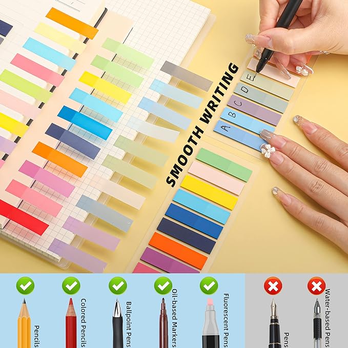2800-Pcs Sticky/Book Tabs, Writable Morandi Translucent Book Markers Sticky Note Tabs, Repositionable Book Flags Strip, Post It Notes, Book Annotation Supplies, Annotation Tabs, File Index Tabs