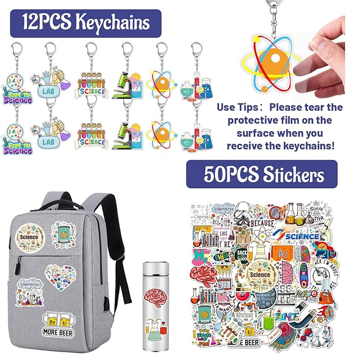 98PCS Science Party Favors Scientist Party Supplies with Science Slap Bracelets Science Stickers Science Badge Scientist Keychains Science Temporary Tattoos for Science Lab Party