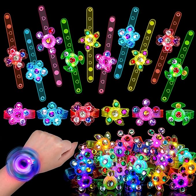 24PCS LED Light Up Fidget Spinner Bracelets Valentine Party Favors Bulk for Kids 4-8 8-12 Glow in Dark Goodie Treat Bag Stuffers Treasure Box Toys Carnival Prizes Birthday Return Gifts for Boys Girls