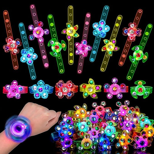 24PCS LED Light Up Fidget Spinner Bracelets Valentine Party Favors Bulk for Kids 4-8 8-12 Glow in Dark Goodie Treat Bag Stuffers Treasure Box Toys Carnival Prizes Birthday Return Gifts for Boys Girls