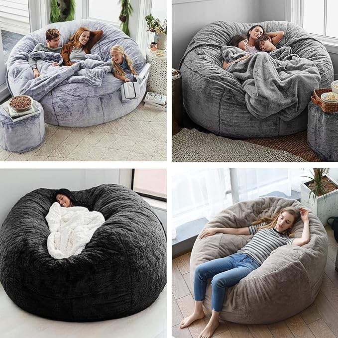 cjc Giant Fur Bean Bag Chair Cover for Kids Adults, (No Filler) Living Room Furniture Big Round Soft Fluffy Faux Fur Beanbag Lazy Sofa Bed Cover,Snow White,7FT 180 * 90cm(Snow White)