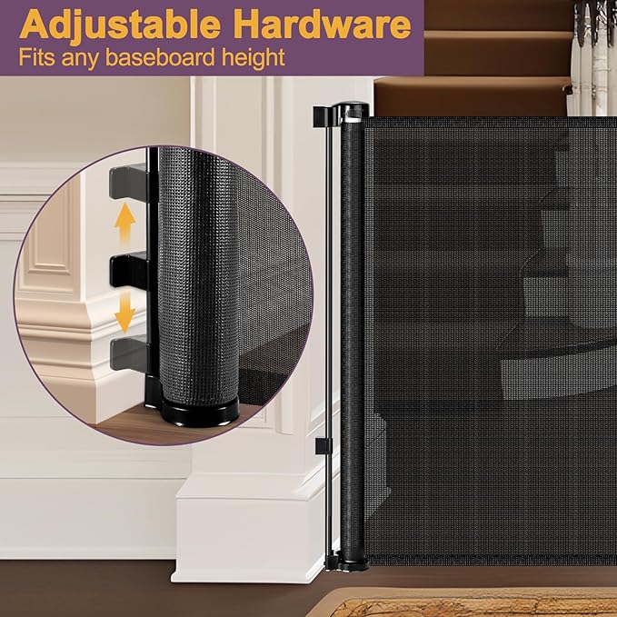 42" Tall X 160" Extra Wide Retractable Baby Gates, Extra Tall Dog Gate for Wide Openings, Tall Baby Gate for Doorways Extra Long Mesh Pet Gate Indoor Outdoor Retractable Gate Large Toddler Gate, Black