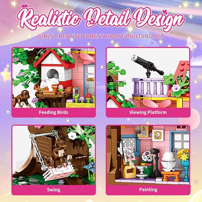 840 Piece Tree House Building Sets,Girls Creative Forest House Building Blocks Kit,STEM Friends Friendship Tree House with Swing Animals Flowers,Christmas Birthday Gifts for Girl Boy Age 6-12+