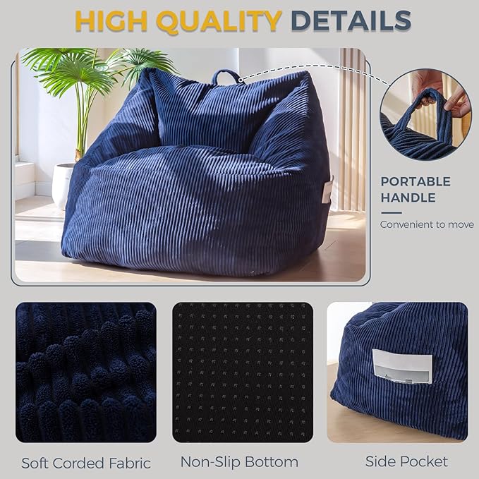 MAXYOYO Bean Bag Chair, Floor Sofa with Handle, Bean Bag Chairs for Adults and Kids, Teens Living Room Bean Bag, Accent Sofa Chair with Pocket for Gaming Reading Relaxing