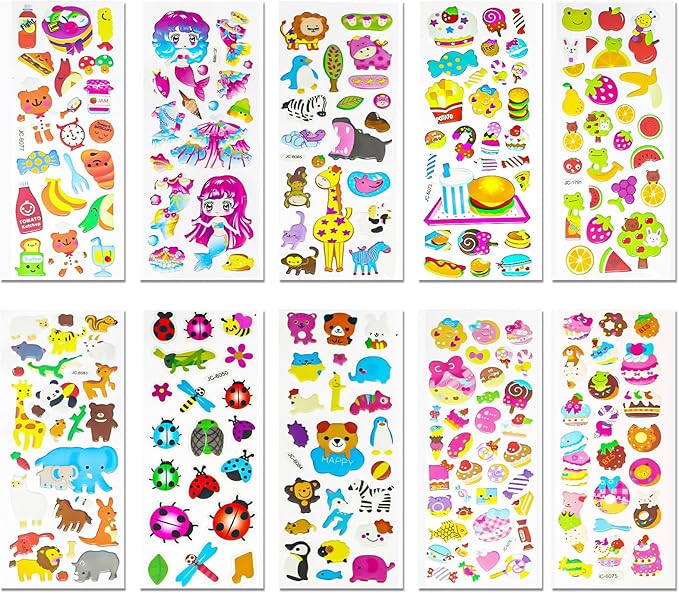 3D Stickers for Kids Toddlers 530+ Vivid Puffy Kids Stickers 24 Different Sheets, Colored 3D Stickers for Boys Girls Teachers, Reward, Craft Scrapbooking (Style-2)
