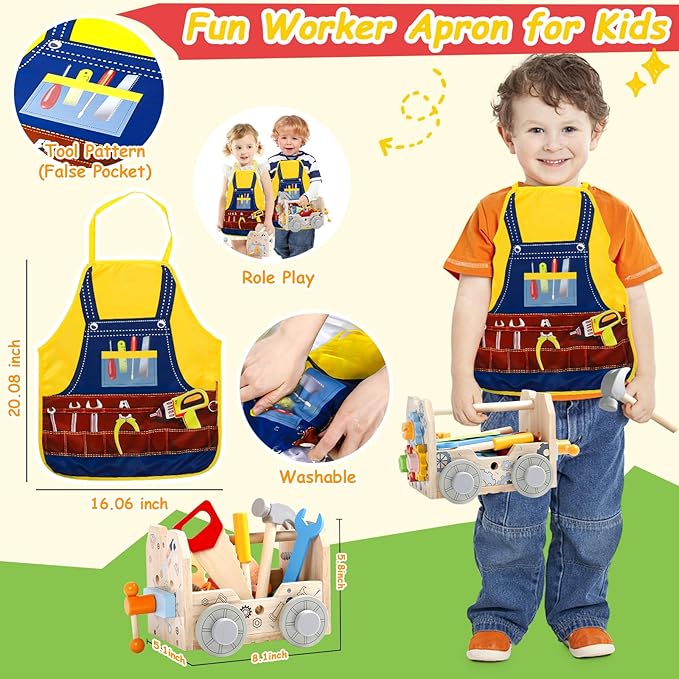 Kids Tool Set, Wooden Toddler Tools Bench Toys for 2 3 Year Old Boys Girls, Montessori Toys for Ages 2-4 STEM Educational Construction Toys for 3 4 5 Year Old Birthday Gift for Toddlers (52 PCS)